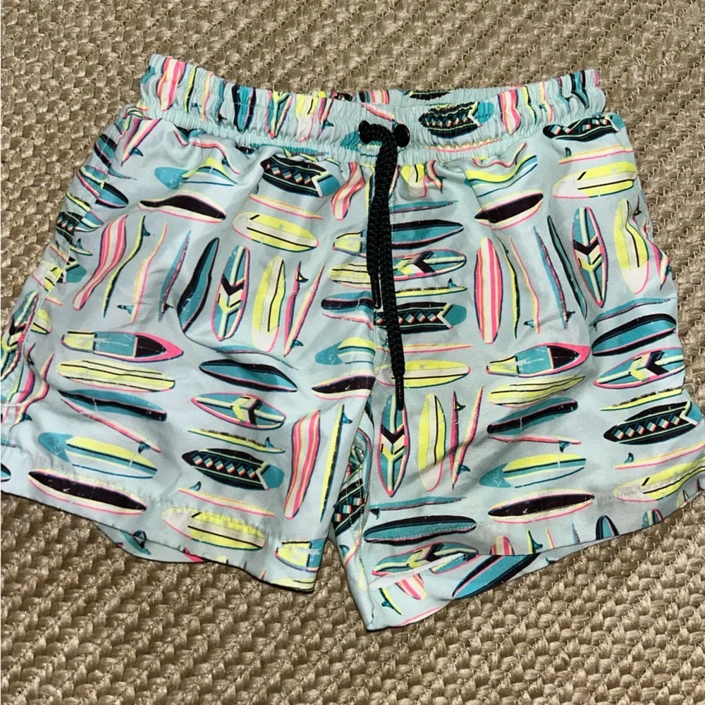 Kids Surfboard Print Swim Trunks